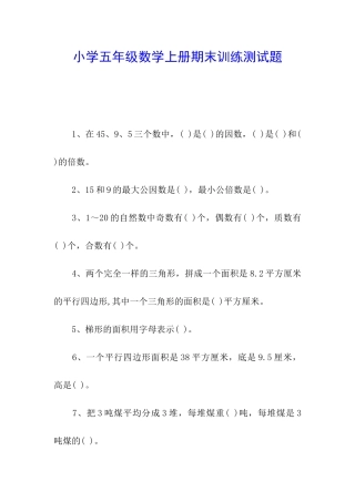 小学五年级数学上册期末训练测试题