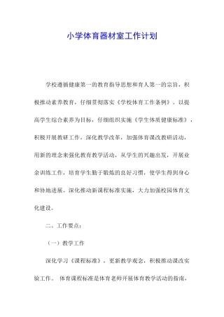 小学体育器材室工作计划