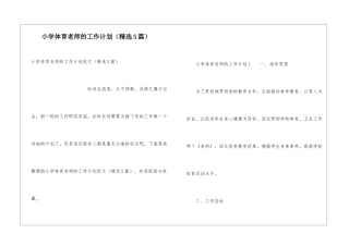 小学体育教师的工作计划
