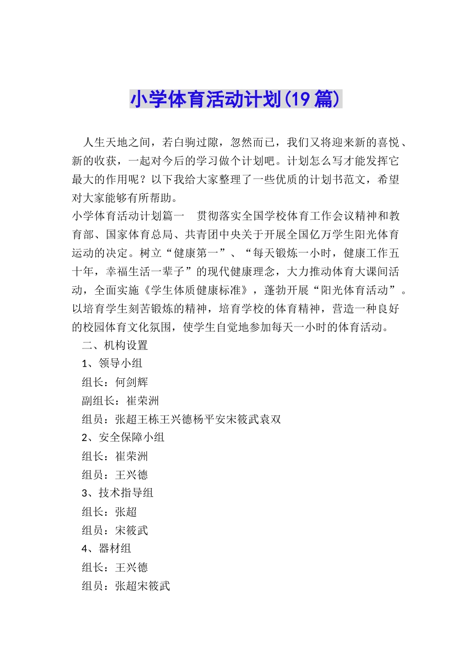 小学体育活动计划_第1页