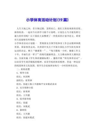 小学体育活动计划