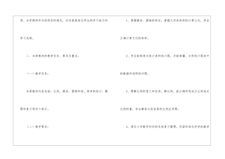 小学六年级数学教学计划模板九篇_第2页