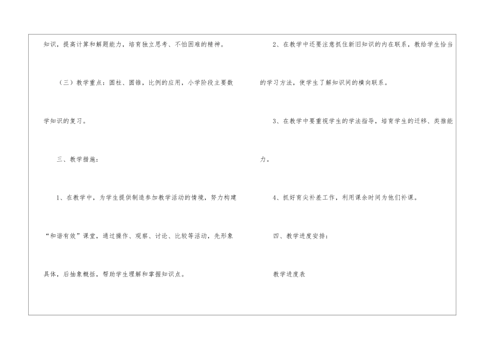 小学六年级数学教学计划模板九篇_第3页