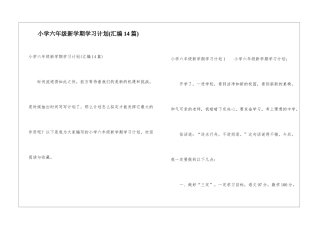 小学六年级新学期学习计划