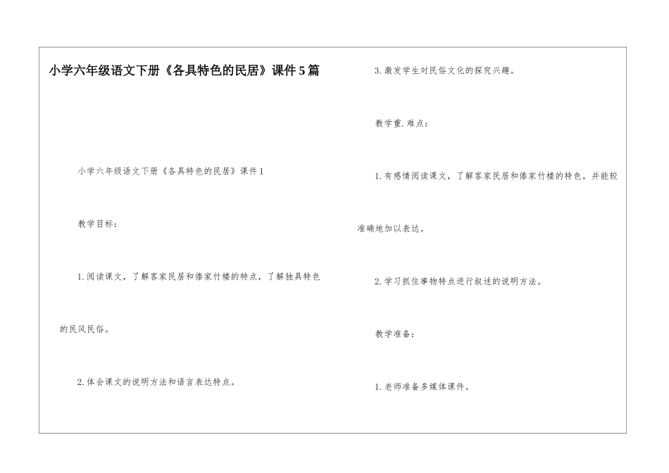 小学六年级语文下册《各具特色的民居》课件5篇_第1页