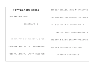 小学六年级课外兴趣小组活动总结