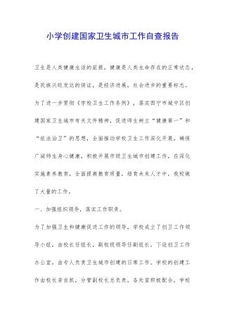 小学创建国家卫生城市工作自查报告-