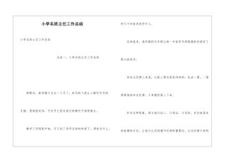 小学名班主任工作总结