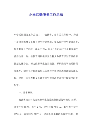 小学后勤服务工作总结