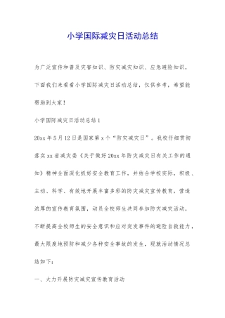 小学国际减灾日活动总结-