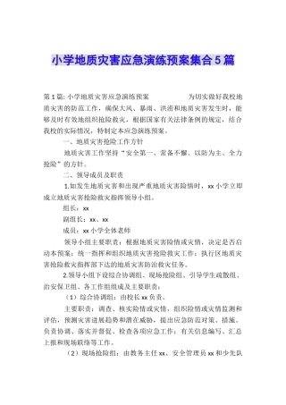 小学地质灾害应急演练预案集合5篇