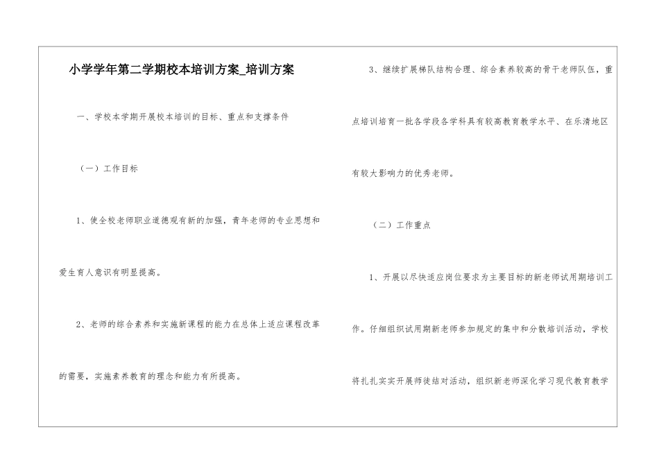 小学学年第二学期校本培训方案-培训方案_第1页