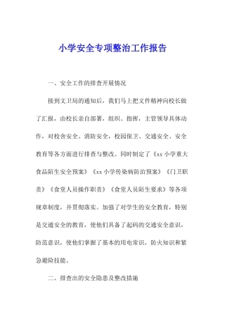 小学安全专项整治工作报告