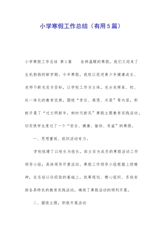 小学寒假工作总结(实用5篇)