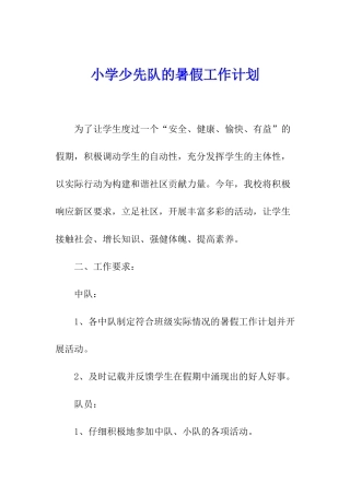 小学少先队的暑假工作计划