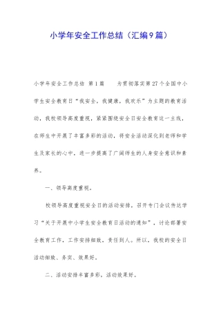 小学年安全工作总结