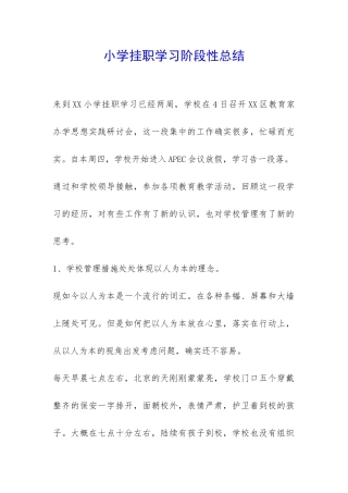 小学挂职学习阶段性总结-