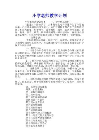 小学教师教学计划