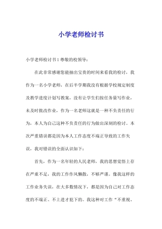 小学教师检讨书