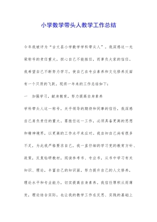 小学数学带头人教学工作总结-