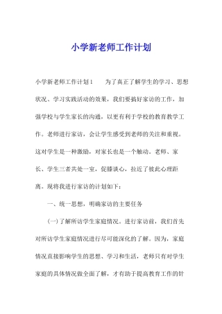 小学新教师工作计划