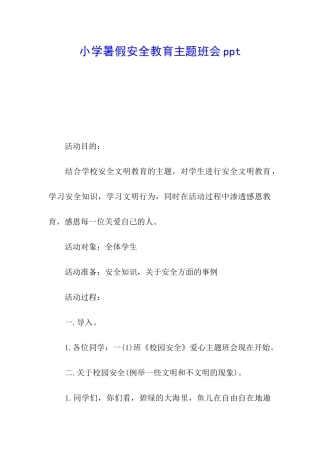 小学暑假安全教育主题班会ppt
