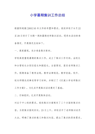 小学暑期集训工作总结-