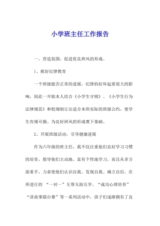 小学班主任工作报告