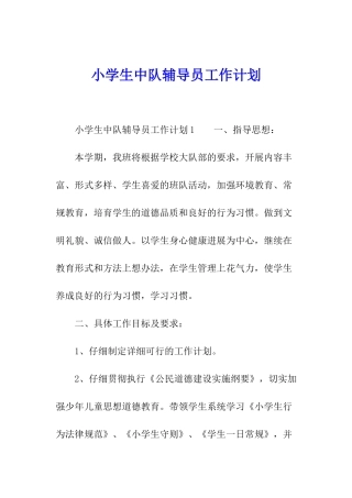 小学生中队辅导员工作计划