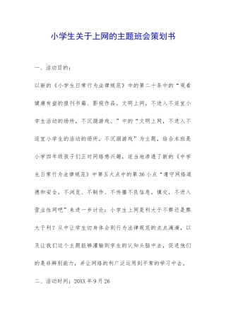 小学生关于上网的主题班会策划书-