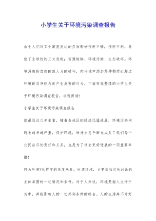 小学生关于环境污染调查报告-