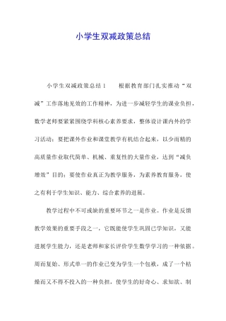 小学生双减政策总结
