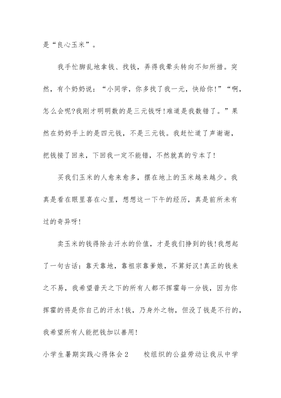 小学生暑期实践心得体会3篇-小学生暑假实践报告心得体会_第2页