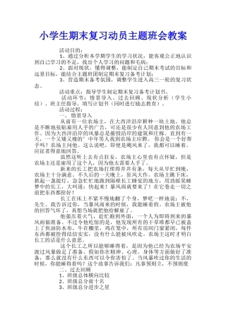 小学生期末复习动员主题班会教案