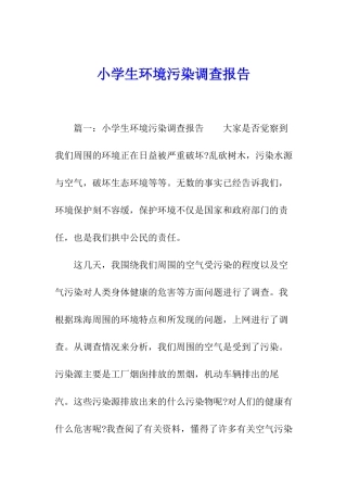 小学生环境污染调查报告