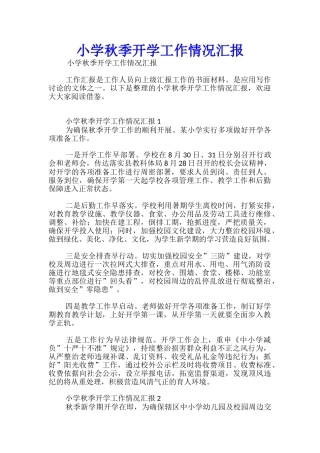 小学秋季开学工作情况汇报