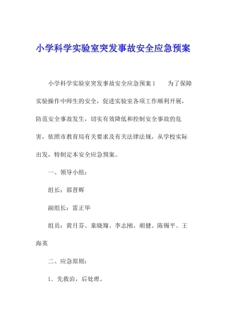 小学科学实验室突发事故安全应急预案