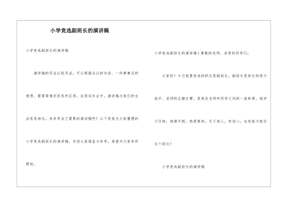 小学竞选副班长的演讲稿_第1页