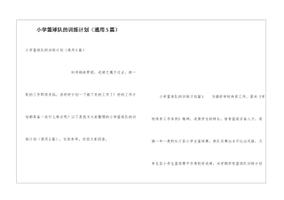 小学篮球队的训练计划