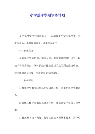 小学篮球学期训练计划