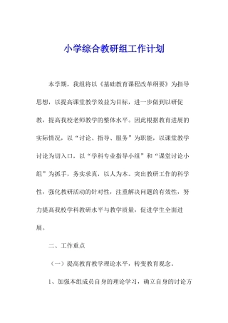 小学综合教研组工作计划