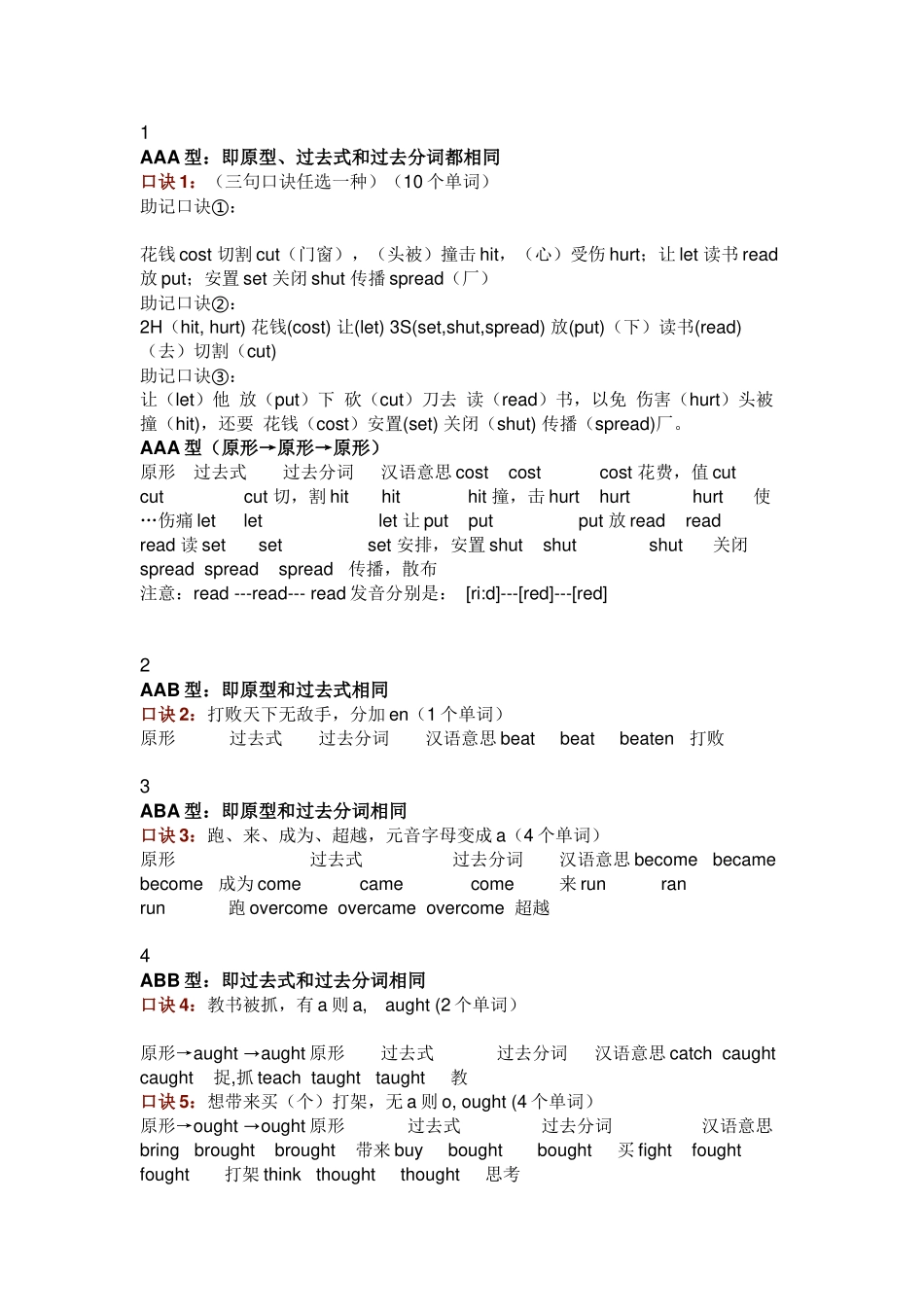 初中英语不规则动词知识点的27句口诀_第1页