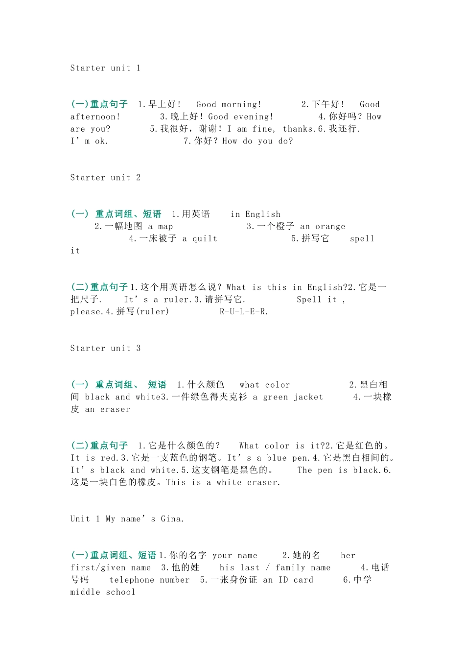 初中英语重点词组、短语和句子_第1页