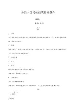 各类人员岗位任职资格条件