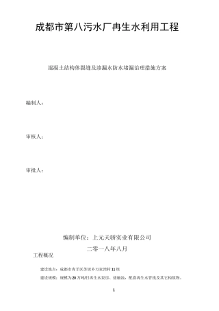 混凝土结构体裂缝及渗漏水防水堵漏治理措施方案
