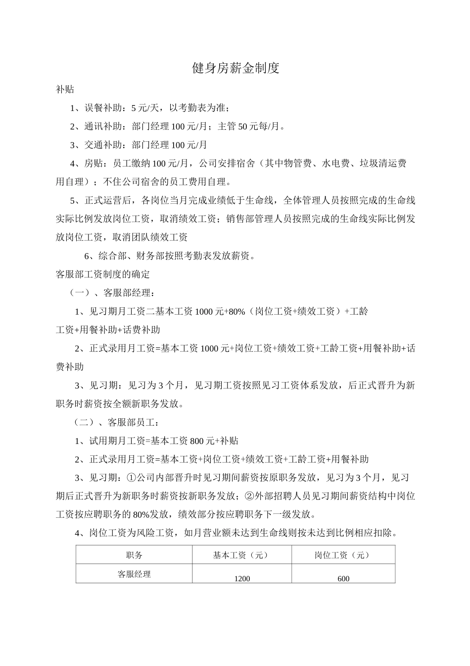 健身俱乐部-健身房薪金制度_第1页
