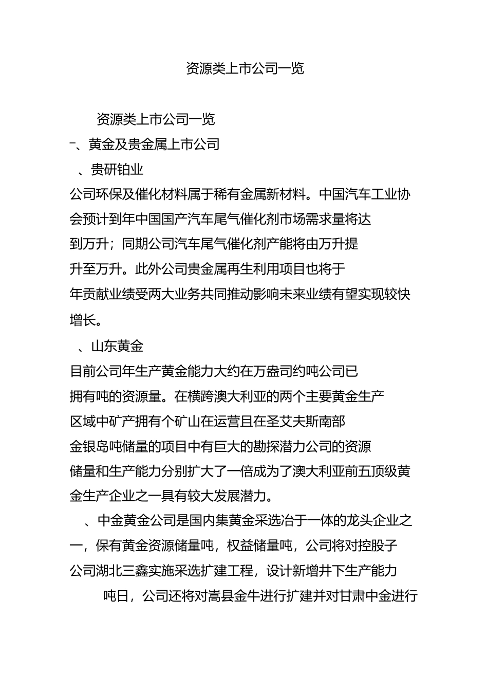 资源类上市公司一览_第1页