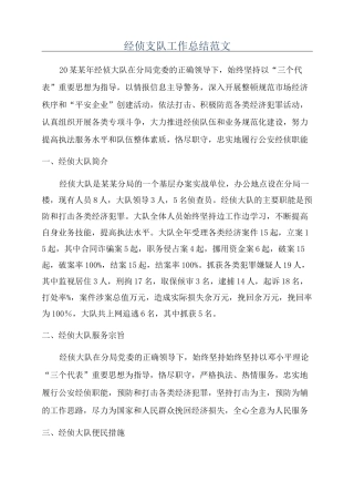 经侦支队工作总结范文