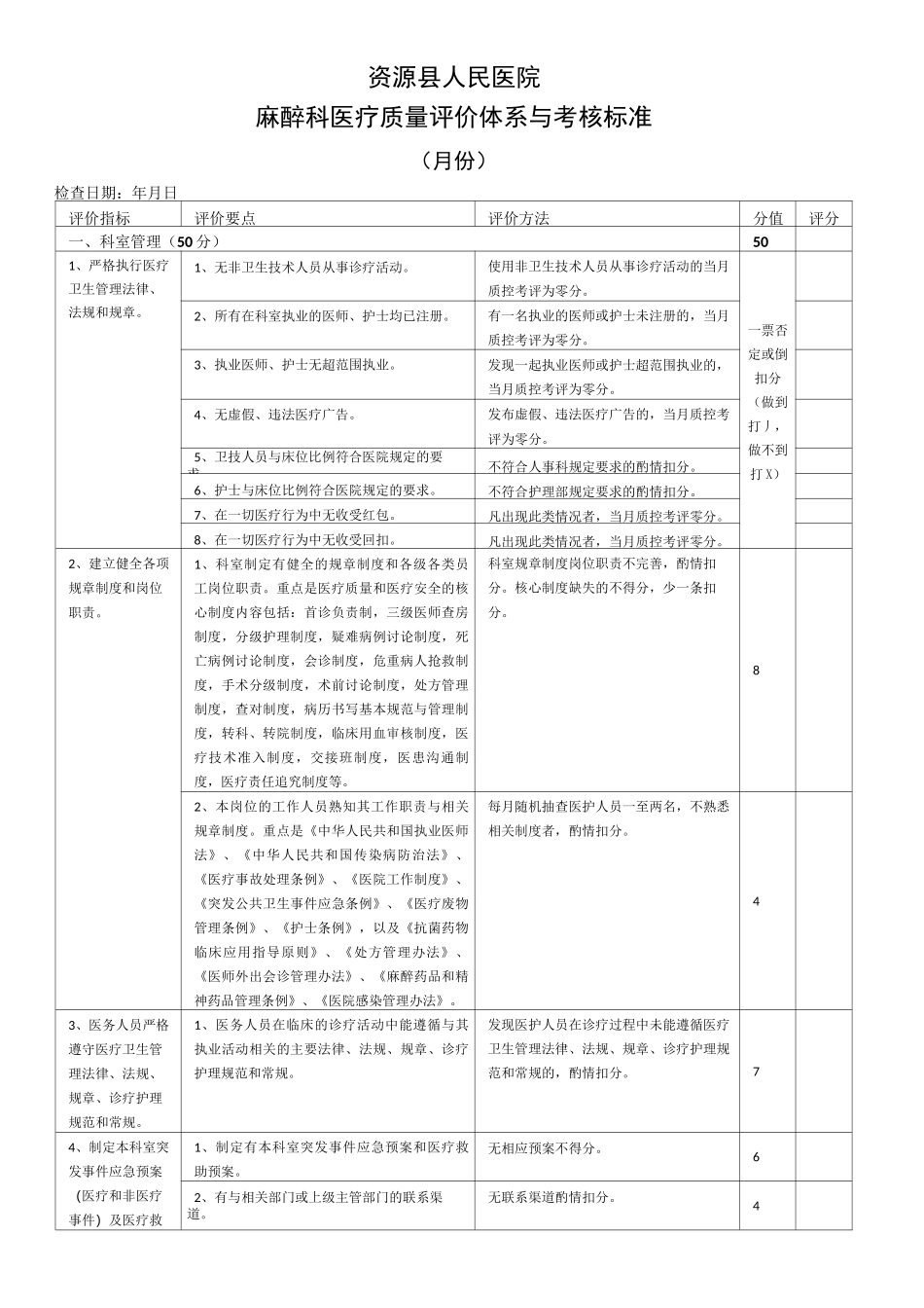 麻醉科医疗质量评价体系与考核标准(完整版)_第1页