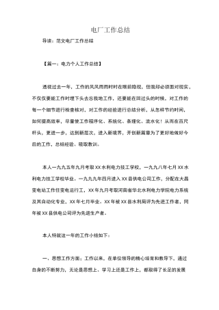 电厂工作总结